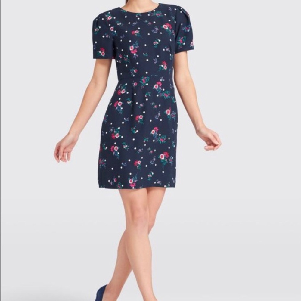 Draper James Floral Polka Dot Navy Blue Dress